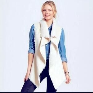 NWT Knox Rose Beige Faux Shearling Fur Waterfall Open Boho Vest Women's L
